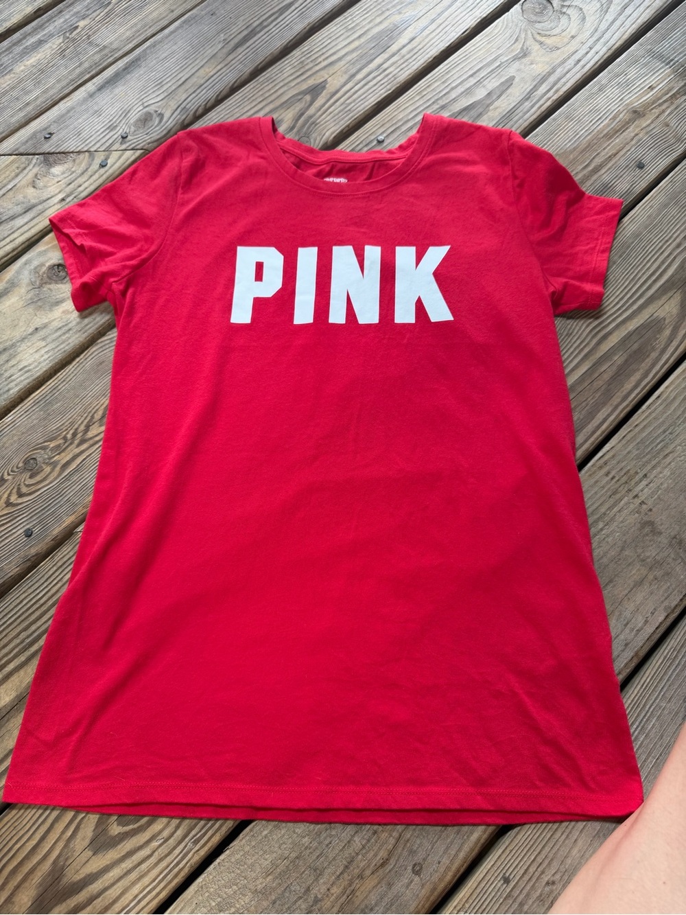 PINK Victoria's Secret Red Short Sleeve Tee with White Logo